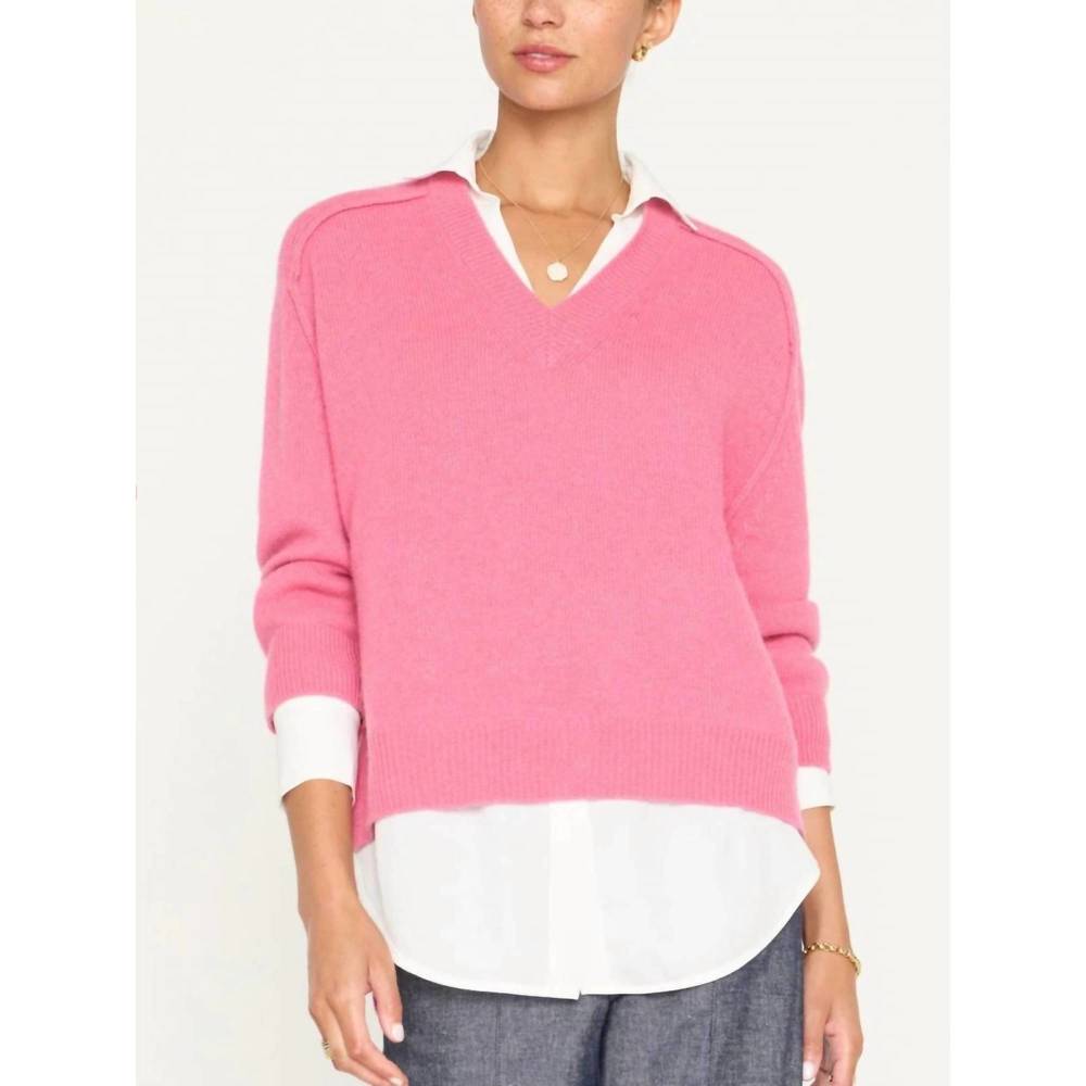 Brochu Walker Pink V-Neck Cashmere Blend Sweater
